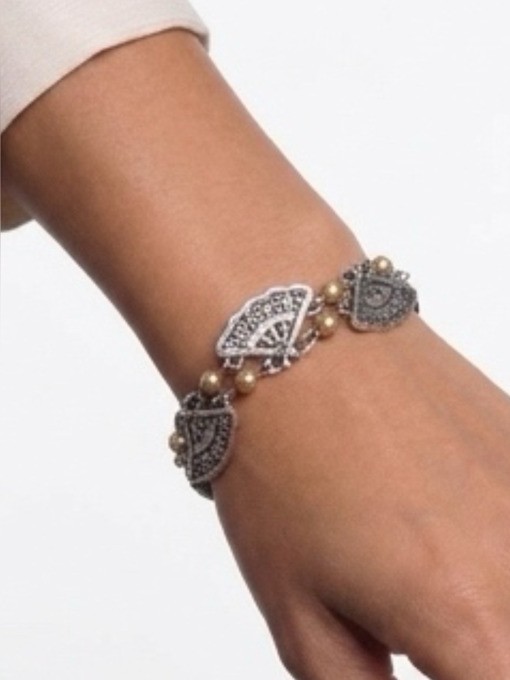 Brighton Silver Fan Motif Bracelet with Gold Beads Rare and Danty. Silver Plated